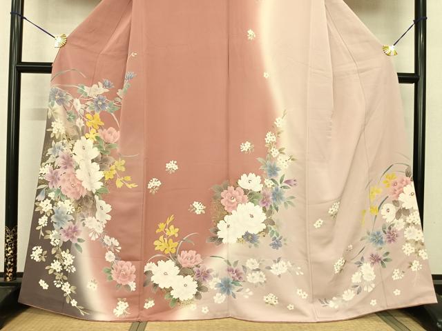 平和屋着物●訪問着 草花文 暈し染め 金彩 正絹 逸品 AABF0508fy