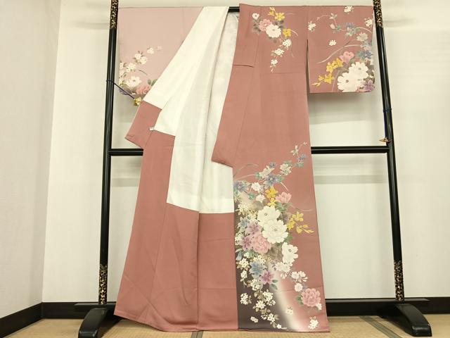 平和屋着物●訪問着 草花文 暈し染め 金彩 正絹 逸品 AABF0508fy