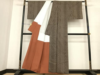 平和屋着物●本場大島紬 一元絣 麻の葉間道 正絹 逸品 AABF0509fy