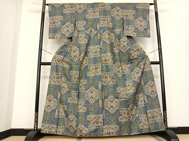 平和屋着物●本場大島紬 一元7マルキ 草花文 正絹 逸品 AABF0517fy