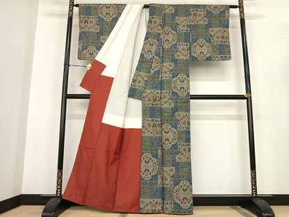 平和屋着物●本場大島紬 一元7マルキ 草花文 正絹 逸品 AABF0517fy
