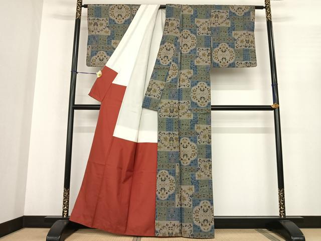 平和屋着物●本場大島紬 一元7マルキ 草花文 正絹 逸品 AABF0517fy