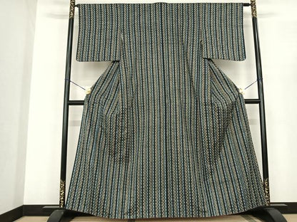 平和屋着物●上質な紬 市松間道 正絹 逸品 AABF0518fy