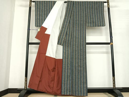 平和屋着物●上質な紬 市松間道 正絹 逸品 AABF0518fy