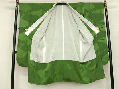 平和屋着物●振袖用長襦袢 袷 枝梅地紋 鶸萌黄色 正絹 逸品 AABF0522fy