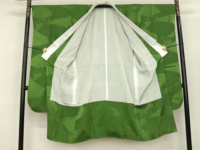 平和屋着物●振袖用長襦袢 袷 枝梅地紋 鶸萌黄色 正絹 逸品 AABF0522fy