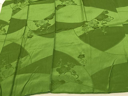 平和屋着物●振袖用長襦袢 袷 枝梅地紋 鶸萌黄色 正絹 逸品 AABF0522fy