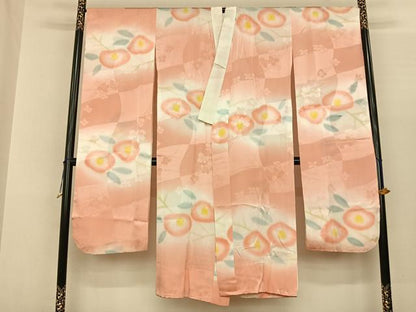 平和屋着物●振袖用長襦袢 無双仕立て 手描き 草花文 暈し染め 正絹 逸品 AABF0525fy