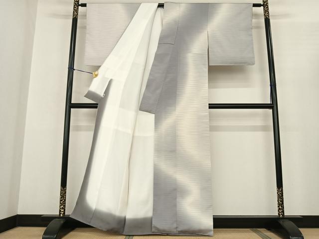 平和屋着物●本塩沢 やまだ織 訪問着 染色作家 桐村博 横縞 暈し染め 正絹 逸品 AABF0526fy