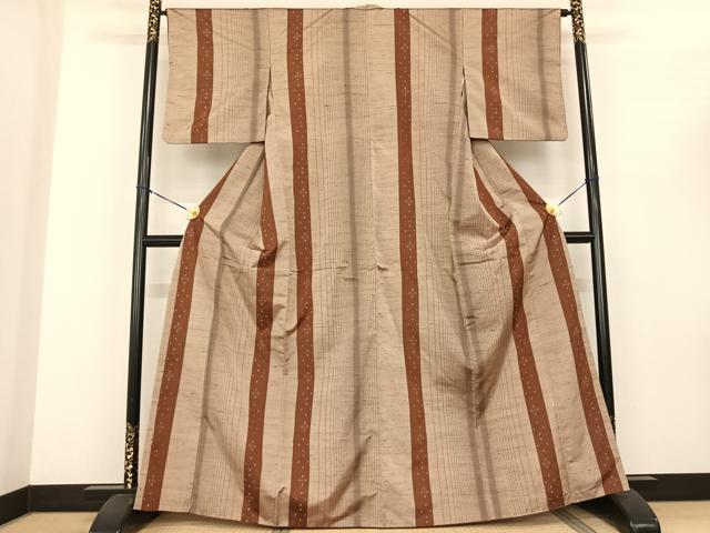 平和屋着物●上質な紬 花織 間道 正絹 逸品 AABF0527fy