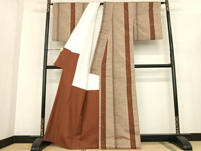 平和屋着物●上質な紬 花織 間道 正絹 逸品 AABF0527fy