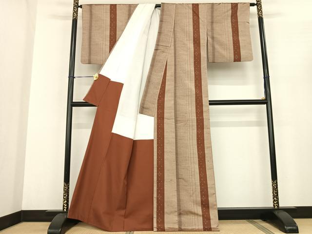 平和屋着物●上質な紬 花織 間道 正絹 逸品 AABF0527fy