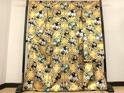 平和屋着物●豪華振袖 花鳥丸文 金銀彩 正絹 逸品 AABF0528fy
