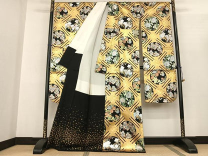 平和屋着物●豪華振袖 花鳥丸文 金銀彩 正絹 逸品 AABF0528fy