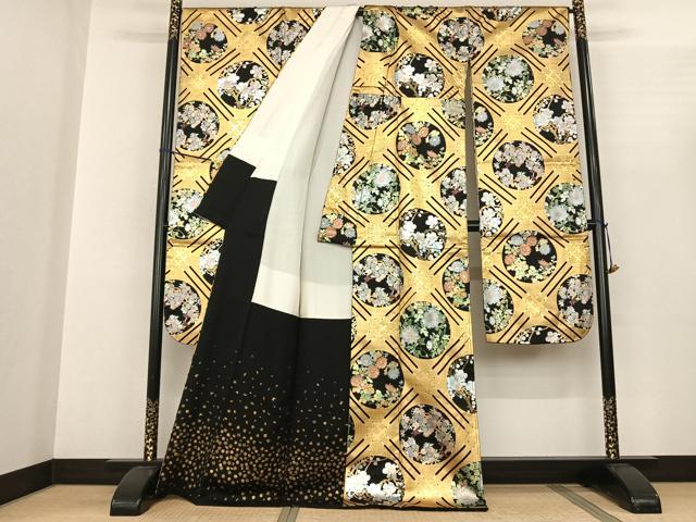 平和屋着物●豪華振袖 花鳥丸文 金銀彩 正絹 逸品 AABF0528fy