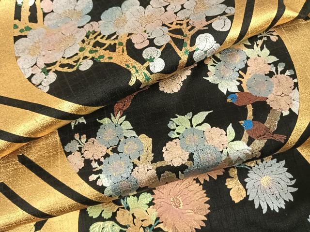 平和屋着物●豪華振袖 花鳥丸文 金銀彩 正絹 逸品 AABF0528fy