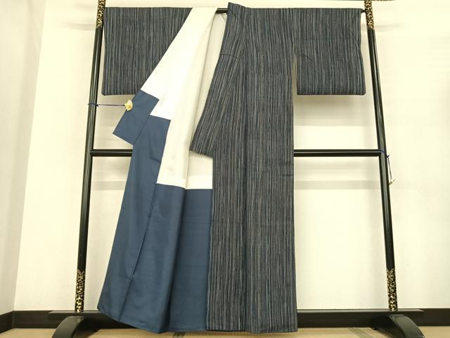 平和屋着物●本場結城紬 重要無形文化財 縞 証紙付き 正絹 逸品 AABF0533fy