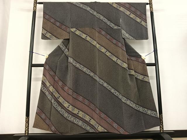 平和屋着物●訪問着 斜縞 鬼しぼ縮緬 正絹 逸品 AABF0535fy
