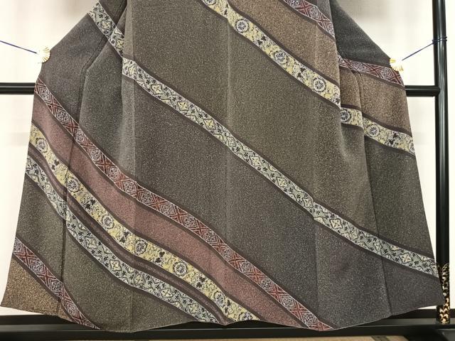 平和屋着物●訪問着 斜縞 鬼しぼ縮緬 正絹 逸品 AABF0535fy