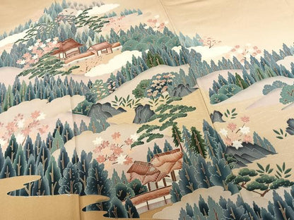 平和屋着物●訪問着 友禅 風景文 正絹 逸品 AABF0536fy