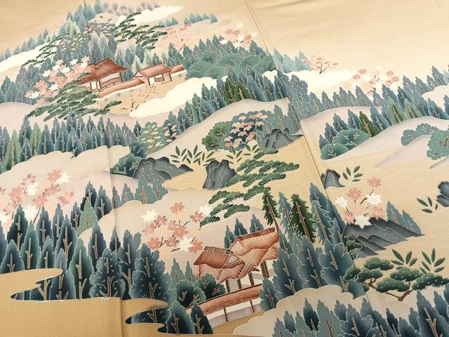平和屋着物●訪問着 友禅 風景文 正絹 逸品 AABF0536fy