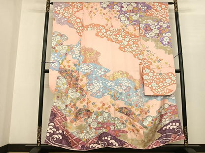 平和屋着物●紫綬褒章　巨匠『岩田専太郎』　振袖　駒刺繍　辻が花　金彩　正絹　逸品　AABF0538fy