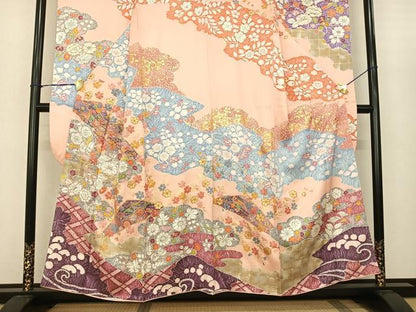 平和屋着物●紫綬褒章　巨匠『岩田専太郎』　振袖　駒刺繍　辻が花　金彩　正絹　逸品　AABF0538fy