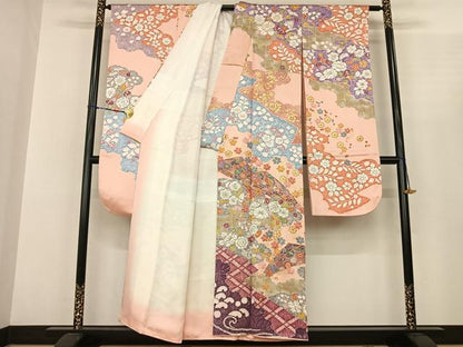 平和屋着物●紫綬褒章　巨匠『岩田専太郎』　振袖　駒刺繍　辻が花　金彩　正絹　逸品　AABF0538fy