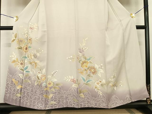 平和屋着物●訪問着 駒刺繍 草花文 暈し染め 金糸 金彩 正絹 逸品 AABF0541fy