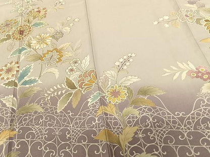 平和屋着物●訪問着 駒刺繍 草花文 暈し染め 金糸 金彩 正絹 逸品 AABF0541fy