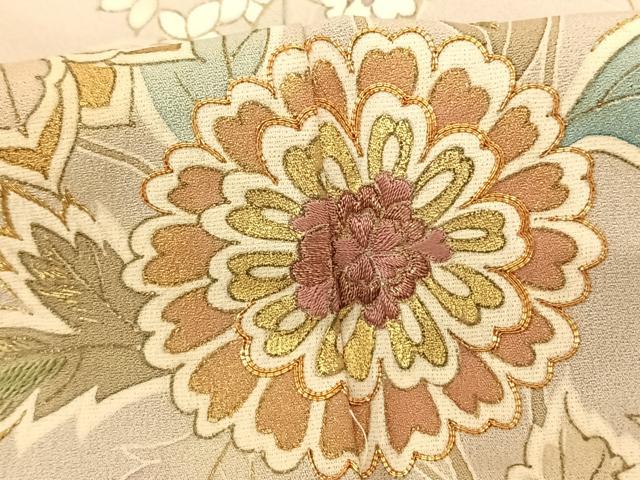 平和屋着物●訪問着 駒刺繍 草花文 暈し染め 金糸 金彩 正絹 逸品 AABF0541fy