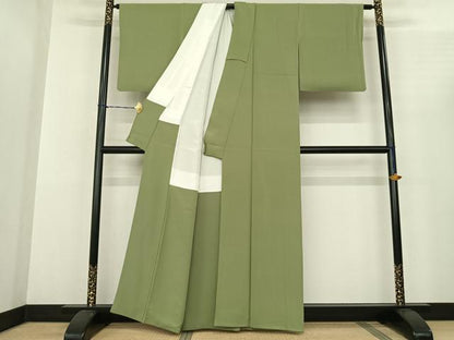 平和屋着物●上質な色無地 若葉色 正絹 逸品 AABF0543fy