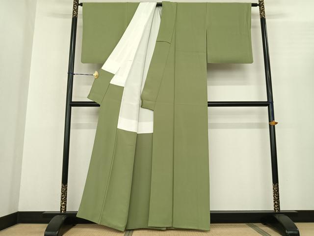 平和屋着物●上質な色無地 若葉色 正絹 逸品 AABF0543fy