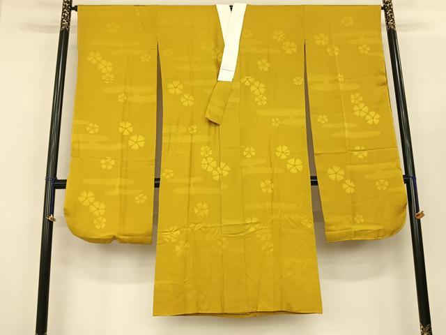 平和屋着物●振袖用長襦袢 無双仕立て 舞花地紋 山吹色 やまと誂製 正絹 逸品 AABF0545fy