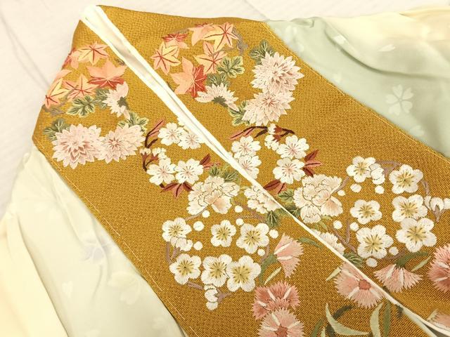 平和屋着物●長襦袢 袷 舞桜文 暈し染め 半衿刺繍 正絹 逸品 AABF0546fy