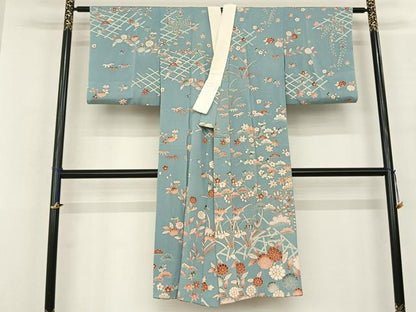 平和屋着物●長襦袢 単衣 草花文 鬼しぼ縮緬 正絹 逸品 AABF0549fy