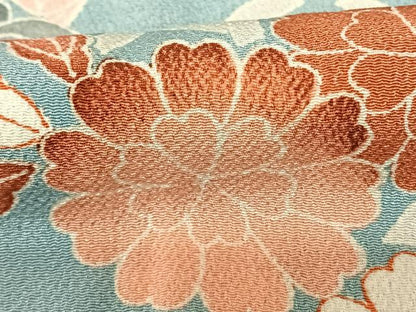 平和屋着物●長襦袢 単衣 草花文 鬼しぼ縮緬 正絹 逸品 AABF0549fy