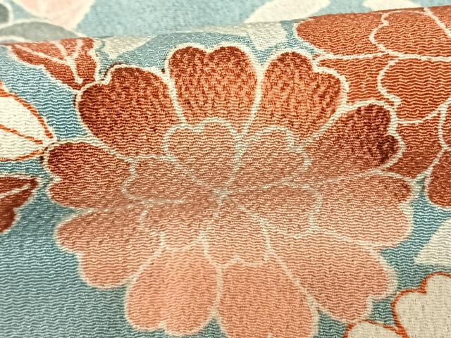 平和屋着物●長襦袢 単衣 草花文 鬼しぼ縮緬 正絹 逸品 AABF0549fy