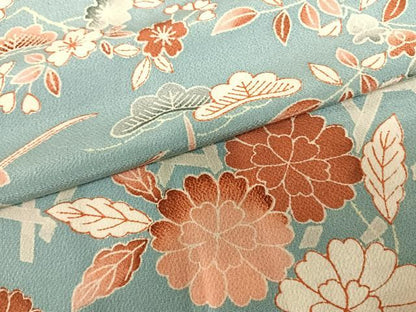 平和屋着物●長襦袢 単衣 草花文 鬼しぼ縮緬 正絹 逸品 AABF0549fy