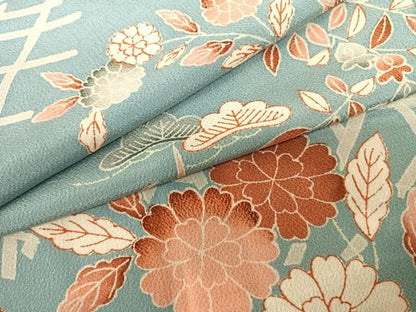 平和屋着物●長襦袢 単衣 草花文 鬼しぼ縮緬 正絹 逸品 AABF0549fy