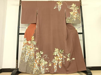 平和屋着物●訪問着 駒刺繍 草花文 金彩 正絹 逸品 AABF0550fy