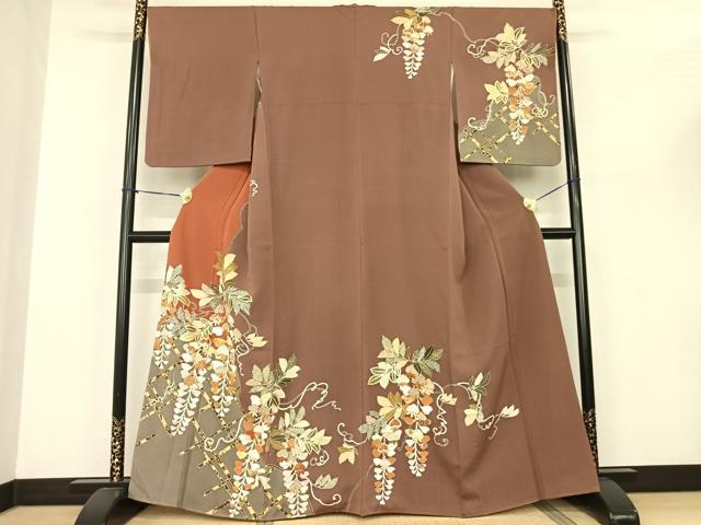 平和屋着物●訪問着 駒刺繍 草花文 金彩 正絹 逸品 AABF0550fy