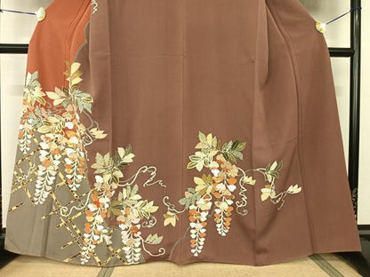 平和屋着物●訪問着 駒刺繍 草花文 金彩 正絹 逸品 AABF0550fy