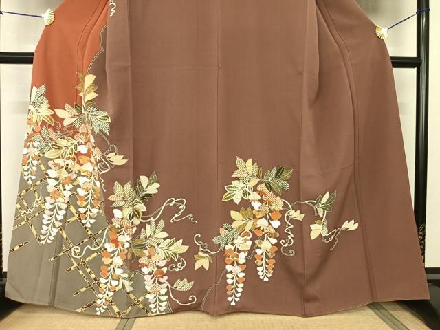 平和屋着物●訪問着 駒刺繍 草花文 金彩 正絹 逸品 AABF0550fy