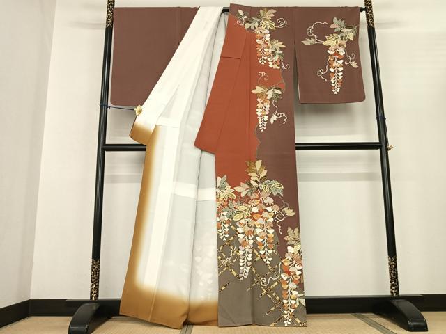平和屋着物●訪問着 駒刺繍 草花文 金彩 正絹 逸品 AABF0550fy