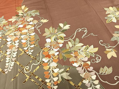 平和屋着物●訪問着 駒刺繍 草花文 金彩 正絹 逸品 AABF0550fy