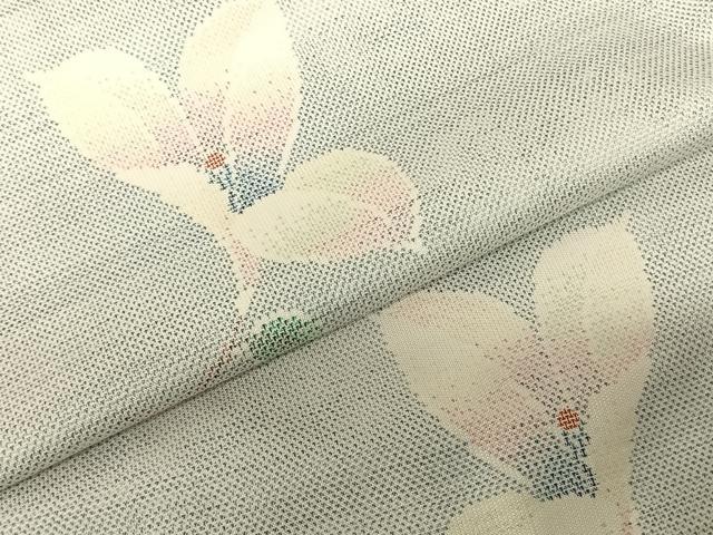 平和屋着物●本場大島紬 白大島 カタス9マルキ 舞花文 正絹 逸品 未使用 AABF0553fy