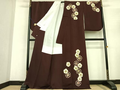 平和屋着物●訪問着　舞花文　金彩　鬼しぼ縮緬　正絹　逸品　AABF0555fy