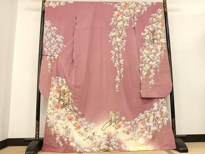 平和屋着物●豪華振袖 駒刺繍 御所車花文 暈し染め 金彩 正絹 逸品 AABF0556fy