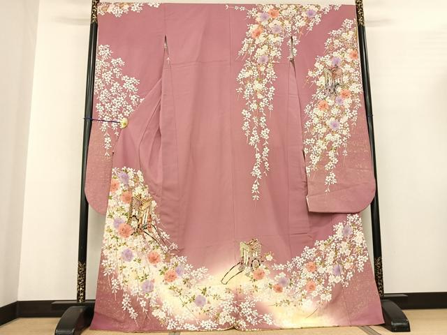 平和屋着物●豪華振袖 駒刺繍 御所車花文 暈し染め 金彩 正絹 逸品 AABF0556fy